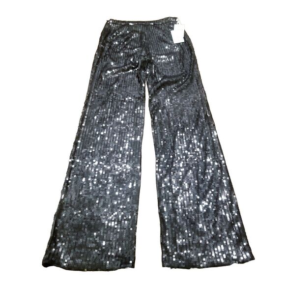 Good American Sequin Pants Women's 0 Black Wide Leg Side Zip New w/Tags (25x31) - Picture 3 of 7